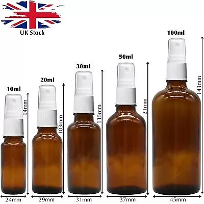 £1.90 • Buy AMBER Glass Spray Bottles WHITE Atomiser Mist Spray Sprayer Refillable 10 -100ml