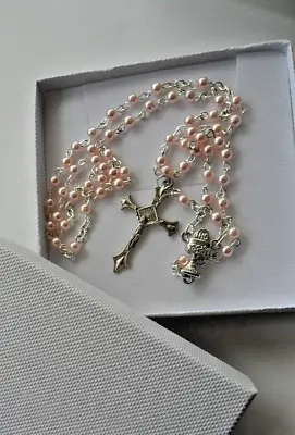 £4.65 • Buy 1st Holy Communion Rosary Beads In Gift Box. Pale Pink Pearl Finish
