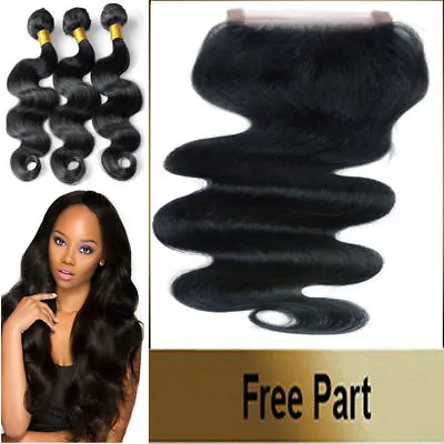 Malaysian Virgin Hair Body Wave 3 Bundles 12 14 16  With 12  4 By 4 Lace Closure • $96.90