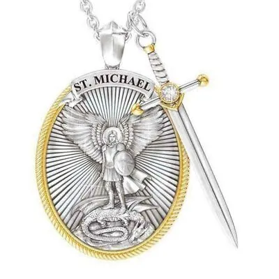 Men Women Saint St. Michael Necklace Stainless Steel Shield Medal Pendant Chain • $8.45