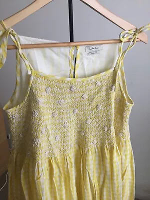 Innika Choo Yellow Gingham Indian Cotton Tie Up Babydoll Smock Midi Dress 4-6 • $175