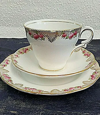 Vintage Salisbury Bone China Pink Floral Trio Set • £5.89