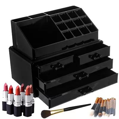 Glamsmacked 4 Drawer Acrylic Make Up Cosmetic Jewellery Storage Organiser Black • £112.94