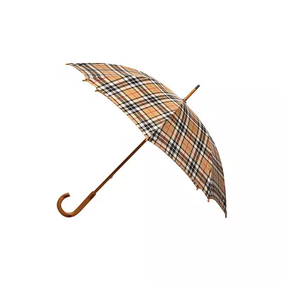 Clifton Womens Walking 103cm Wood Handle Windproof Umbrella Thomson Camel Tartan • $37