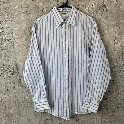 Vintage Burberry Dress Shirt Adult 16 33 White Blue Button Up Barrel USA Mens • $17.01