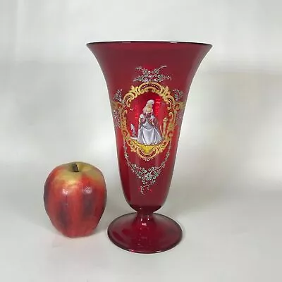 Murano Art Glass Red Ruby Glass Trumpet Vase • $50