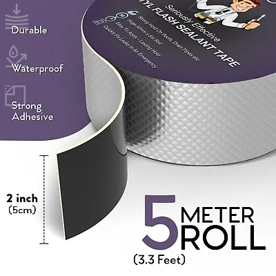 Butyl Rubber Tape Waterproof Sealant Liner Roof Flashing Leak Repair 50mm X 5m • £9.95