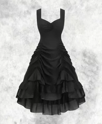 New Black Gothic Adjustable Front Ruched Ruffled Chiffon Dress Size 3XL 22 24 26 • $43.15