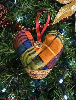 Tartan Hanging Heart Christmas Tree Decoration Mulitcolour 100% Wool FREEPOST • £3.49