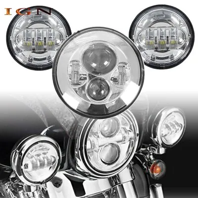 $54.71 • Buy For Touring Road King Motorcycle 7  Inch LED DRL Headlight + Passing Lights