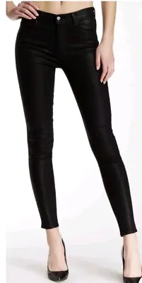 J Brand Women's 30 Black Coated Maria High-rise Skinny Jeans In Hewson #X • $29.10