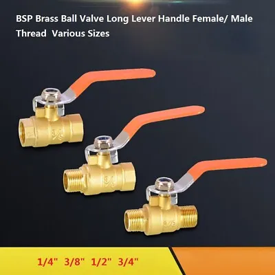 £5.27 • Buy  Brass Ball Valve BSP 1/4  3/8  1/2  3/4  Female/ Male Thread Long Lever Handle