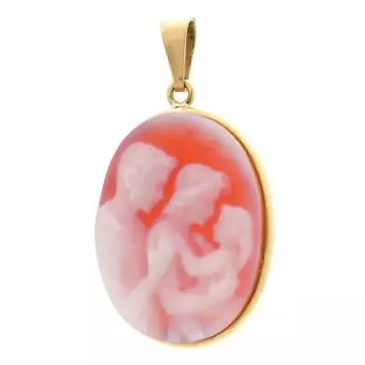 18K Yellow Gold Carnelian Cameo Pendant Man Woman Child Shell • $278.64