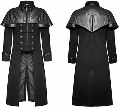 Men Long Jacket Black Gothic Steampunk Wool VTG Military Coat Sale • $200