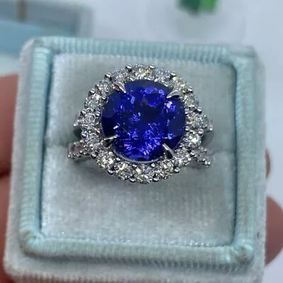 Blue Tanzanite 2Ct Round Halo  Lab Created Ring 14K Gold Plated Silver • $90.46