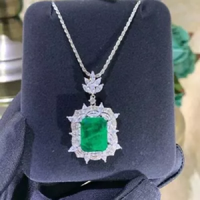 Emerald & Diamond 18K White Gold Over Pendant 18  Chain Necklace Gifts For Her • $105.98