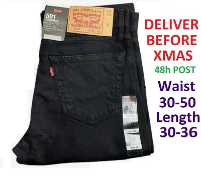 Levis® 501 Mens Denim Jeans Original Fit Straight Pants Jet Black • £59.99