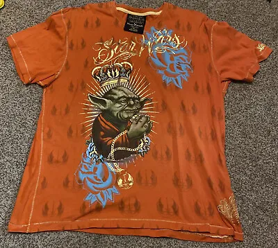 Vintage Star Wars X Marc Ecko All Over Print Yoda Shirt Orange Single Stitch 2XL • $14.68