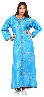 Caftan Kaftan Moroccan Takchita Wedding Gown Robe Abaya Handmade FreeBelt Blue • $39.99