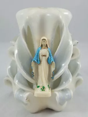 Hand Carved Virgin Mary Decorative Blue & White Candle 5  Tall Unlit • £25.05