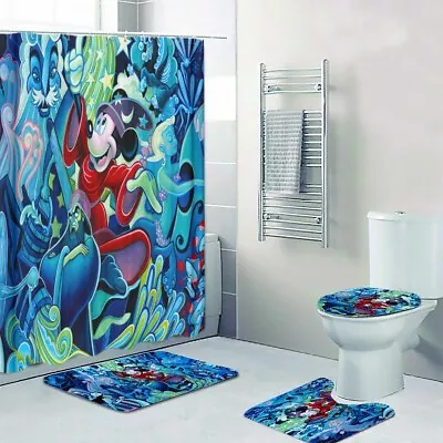 Disney Magic - Mickey Mouse  Print Shower Curtain Bath Mat Toilet Lid Cover Mat • $35