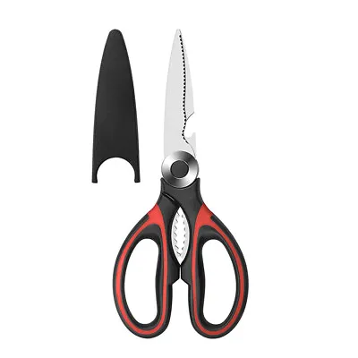 Heavy Duty Kitchen Scissors Home Office Craft Meat Fish Serrated Cut With Cover • £3.65