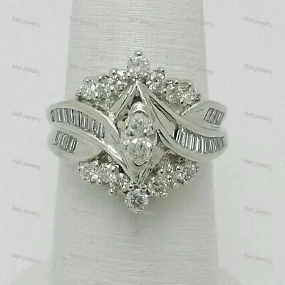 2Ct Marquise Cut Diamond Engagement Cluster Ring 14k White Gold Plated • $99.51