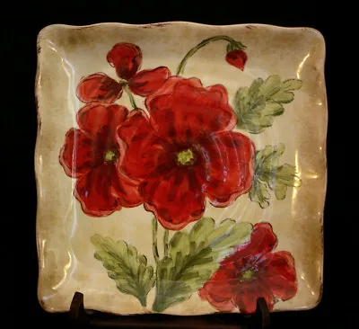 Cream Poppies By Maxcera Corp SQUARE DINNER PLATE 11 1/2  • $25