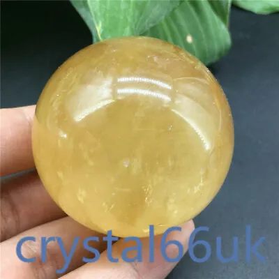 50mm+  Natural Yellow Iceland Spar Sphere Quartz Crystal Ball Reiki Healing 1pc • £21.06
