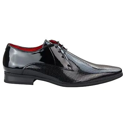 Mens Shoes Smart Formal Perforated Pointed Laced Black Red White Patent  • £34.99