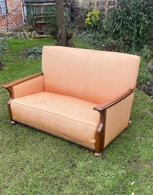 Antique Art Deco 1930s Small Sofa Upholstery Project Oak Frame • £120