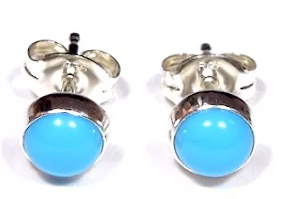 $16.15 • Buy 5mm Round Blue Sleeping Beauty Turquoise 925 Sterling Silver Stud Earrings 