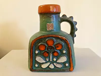 Unusual Raised Floral Pattern West German Pottery Vase With Spikey Handle • £125