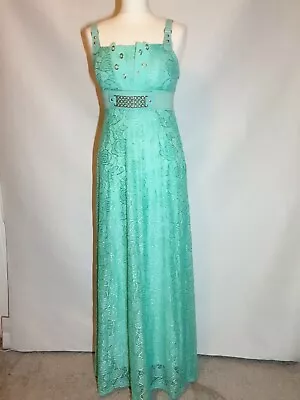 Mint Green Lace & Gold Prom Evening Dress Size 10 • £12