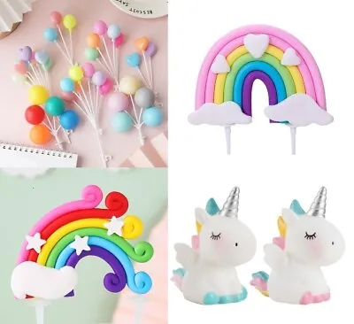 $12.95 • Buy Unicorn Rainbow Balloons Cake Topper Figures Toys Pink Blue Pastel Bright NEW