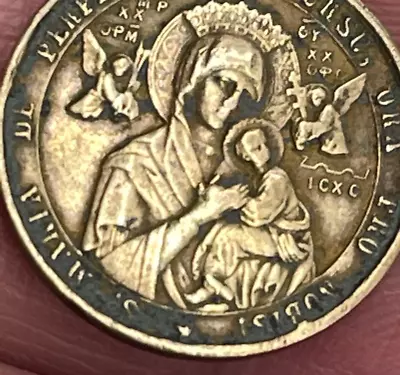 Vintage Rare Brass St. Maria De Perpetuo & Sacred Heart Of Jesus  German Pendant • $24.99