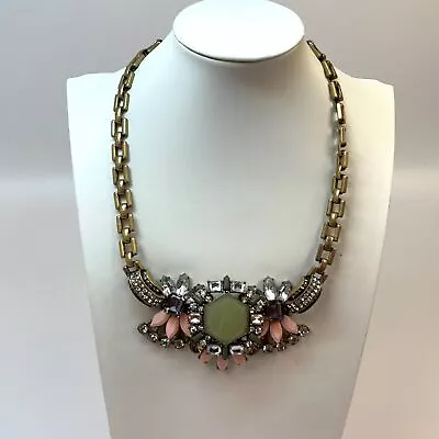 Designer J. Crew Gold-Tone Chain Multicolor Stone Statement Necklace • $9.99