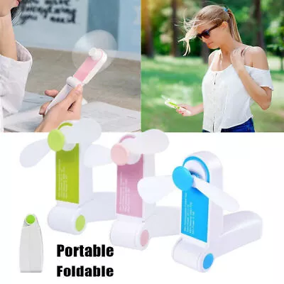 Portable Mini Pocket Fan Hand-held Folding USB Rechargeable Fan Travel Camping • £5.50