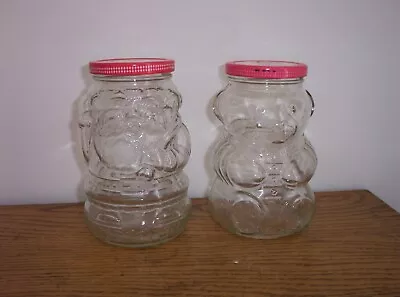 Two Vintage Kraft Teddy Bear & Santa Claus Glass Jelly Jam Jars  Original Lids • $14.95