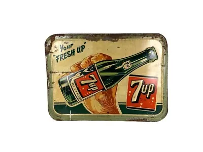Vintage 7UP Metal Hand With Bottle Sign 1947 Your Fresh Up Sign Stout Sign • $600
