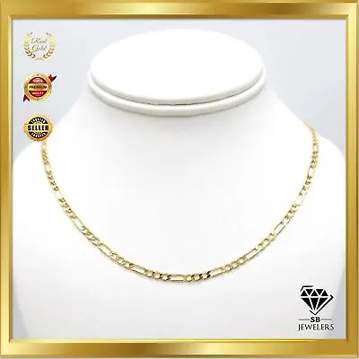 10K Yellow Gold Figaro Link 2mm-10.5mm Unisex Chains 14 -30  Fine Necklace NEW • $321.89
