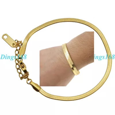 Designer Inspired Genuine 18K Gold Filled Herringbone Chain Wrist Bracelet R5C • $14.99