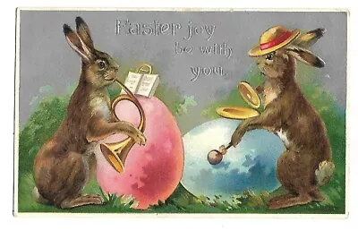 Postcard Easter Joy Rabbits Musical Instruments Embossed 1900's • $6.99