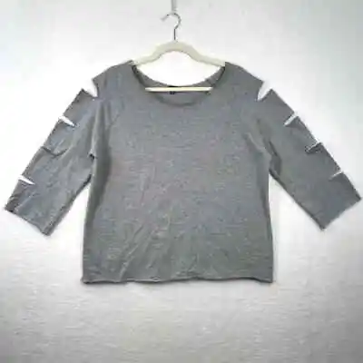 Vismaya Sweatshirt Womens Medium Gray Arm Cut Out Sleeve Slits Jersey Pullover • $21.21