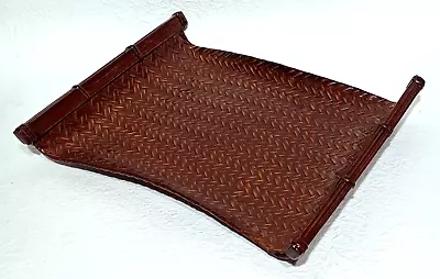 Japanese Wood Woven Bamboo Tray Plate Brown Lacquer Tea Ceremony Vintage • $28.90