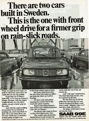 1972 Vintage Print Ad SAAB 99E There Are Two Cars Built In Sweden Bridge Traffic • $9.95