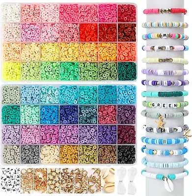 14420Pcs Clay Beads For Bracelet Making Kit 56 Colors Spacer Heishi Beads Flat • $17.37