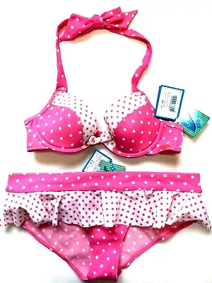 La Senza Underwired Padded Bikini 36A Bottoms UK 16 Pink / White Polka Dot BNWT • £26.99