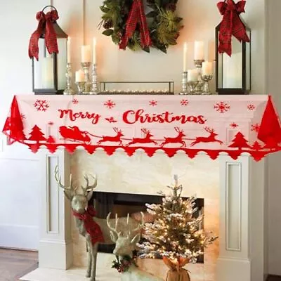 Christmas Mantle Scarf - Merry Christmas Fireplace Decorations - Red Lace  • $19.18