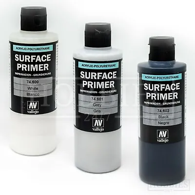 Vallejo 200ml Surface Primer White Grey Black Acrylic Model Air Brush Spray • £16.60